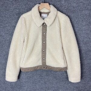 Madewell Womens Medium Cream Sherpa Fleece Snap Front Jacket